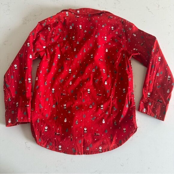 H&M Christmas Toddler Boy Button Up Shirt Size 3/4 Santa Dinosaur Snowman Red - Picture 4 of 4